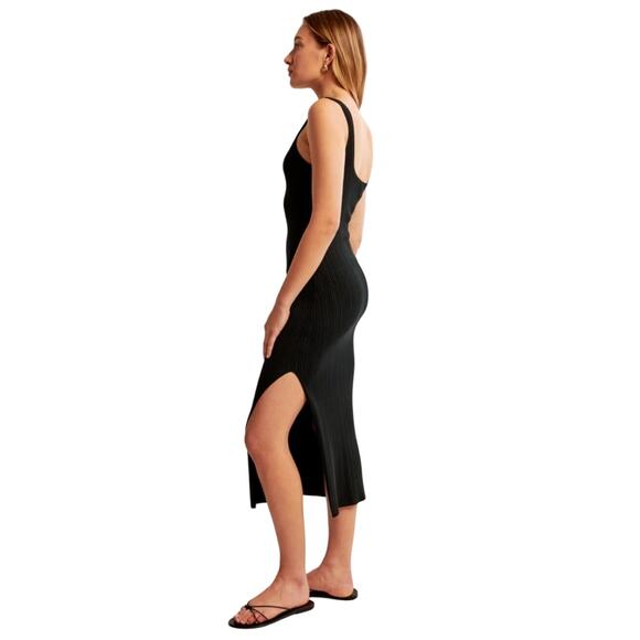 Abercrombie and Fitch Black Ribbed Midi Dress SZ L - Picture 2 of 7